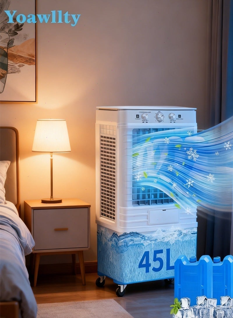 Yoawllty Evaporative Cooling Air Fan with Dual Ice Boxes, 3-Speed Wind 45L Water Tank Swamp Cooler, 120° Oscillation, Indoor & Outdoor Use, Knob Control, Prevents Dryness - Image 4